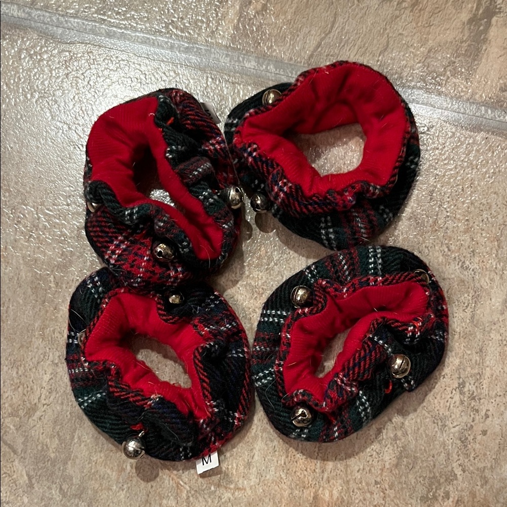 Set of 4 Plaid Red and Black Dog Clothing Paw/Leg Decor Scrunchies